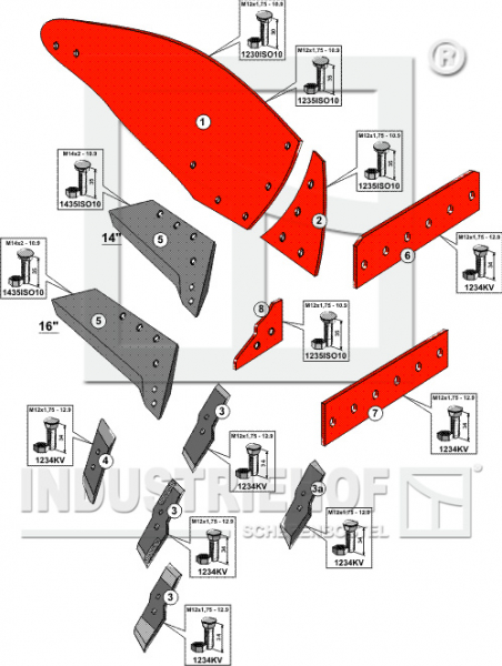 Wechselspitzenschar - 16" - rechts 34.0190-SK zu Pflugkörper Typ SK (Kuhn)